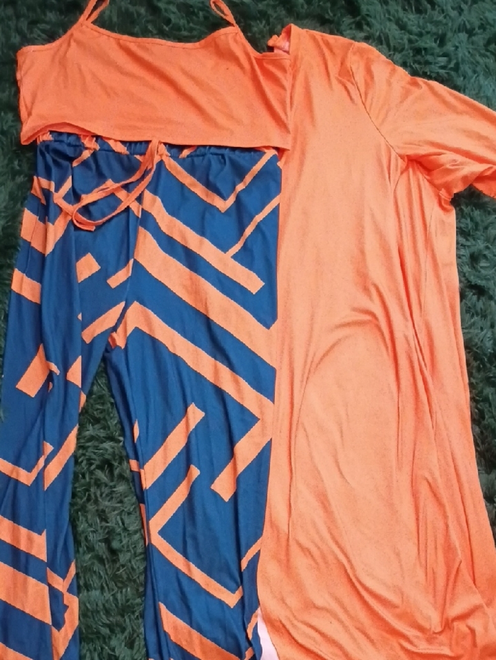 Bright Orange & Blue Three Piece Set - Bold Geometric Print Pop out!